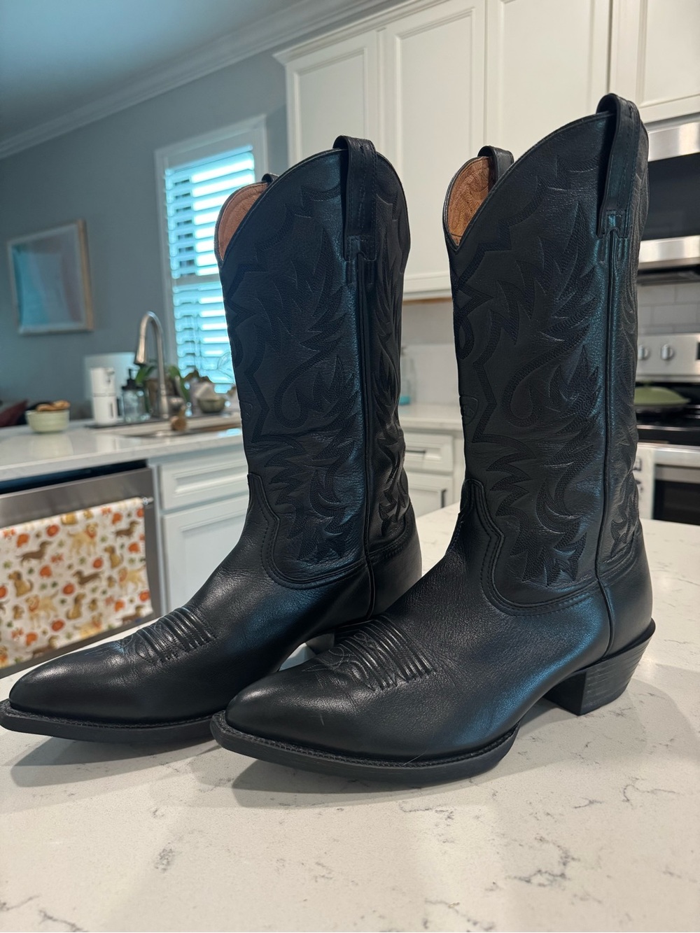 Ariat Men’s Black Leather Cowboy Boots 11D Heritage Pointed Toe Embroidered